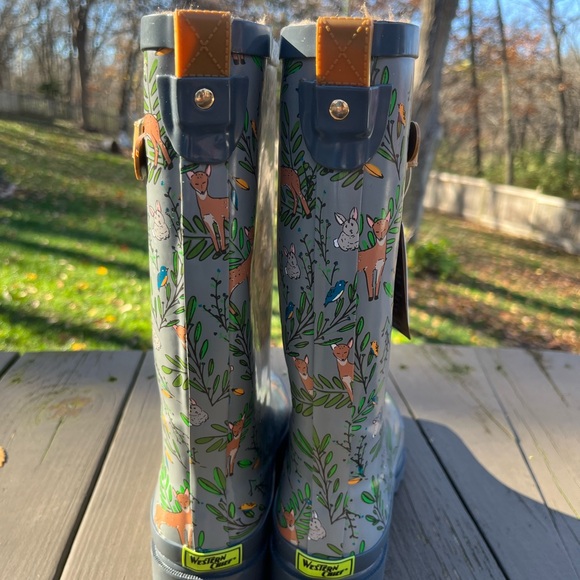 🦌WESTERN CHIEF OH DEER LINED CHARCOAL RUBBER RAIN BOOTS 8 - Picture 7 of 10
